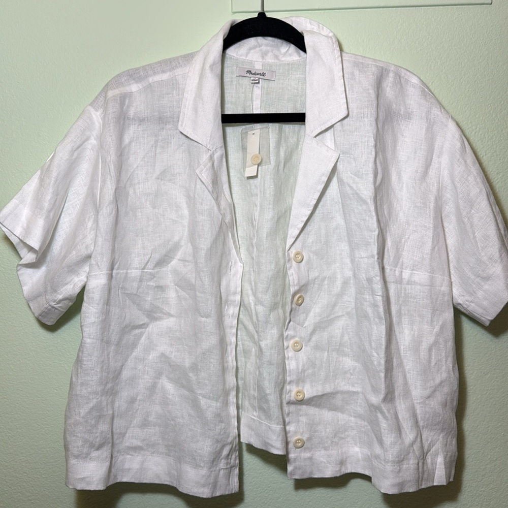 Madewell  1X Plus 100% Linen Resort Shirt white - Picture 6 of 7